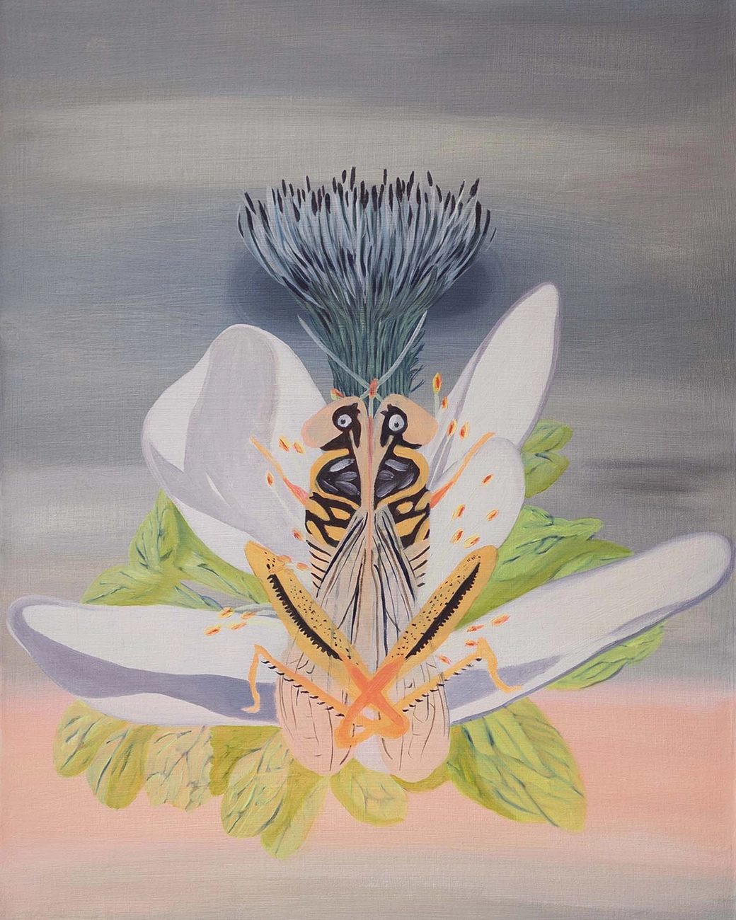 tableau peinture sauterelle, centaure et autres espèces sous forme de chimère, huile sur toile de lin, format 50x40cm réalisé à partir des données de la liste ZNIEFF