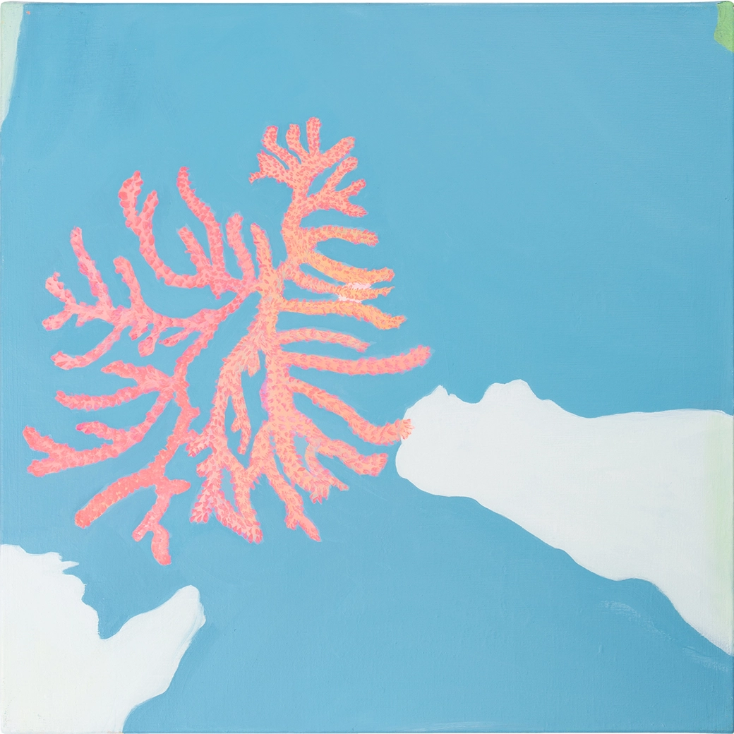Peinture à l'huile d'une gorgone pourpre (Paramuricea clavata), espèce présente en Méditerranée, format 40x40cm